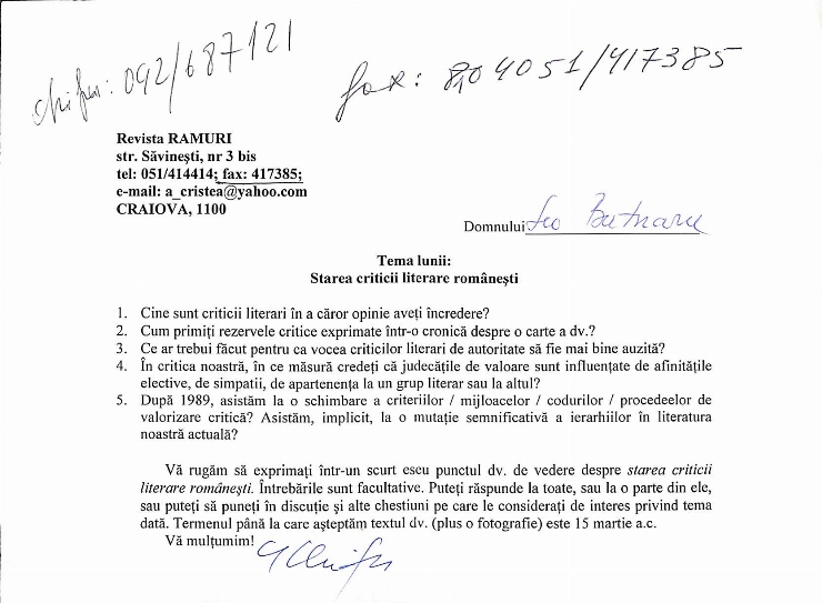 Tema lunii: Starea criticii literare românești
