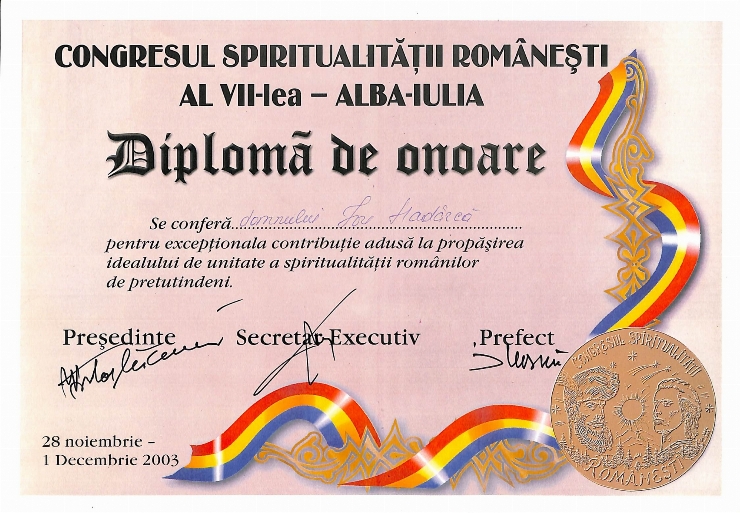 Diplomă. Congresul Spiritualității Românești