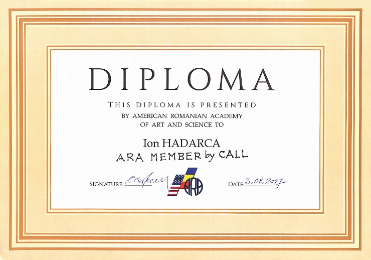 Diploma is presented by American Romanian Academy of Art and Science