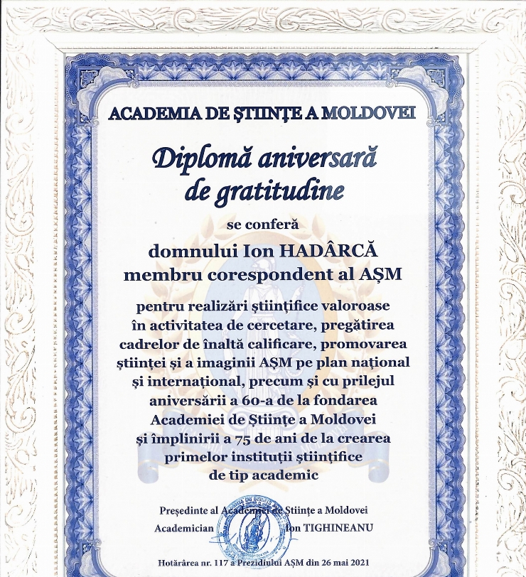 Diplomă. Academia de Științe a Moldovei