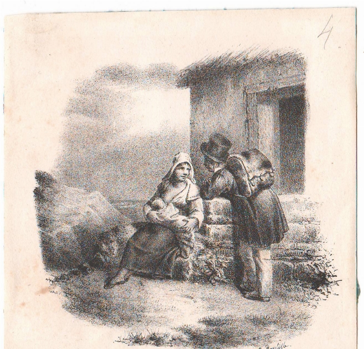Litografie. Regnault Jean Baptiste. «Popas în drum». Franța. Sec. XIX