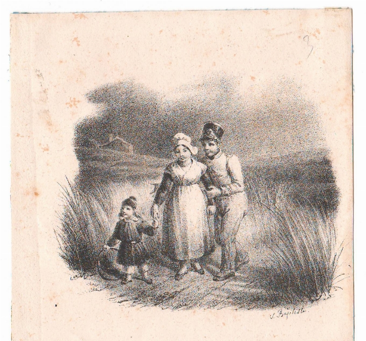 Litografie. Regnault Jean Baptiste. «Într-o călătorie lungă». Sec. XIX.                          ...
