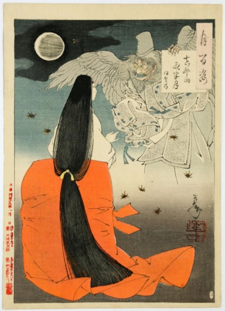 Luna în miez de noapte pe muntele Yoshino; Seria: „ O sută de vederi cu lună”