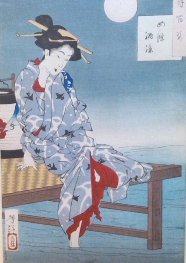 Răcorire pe malul râului Shijo. Seria: O sută de vederi cu lună