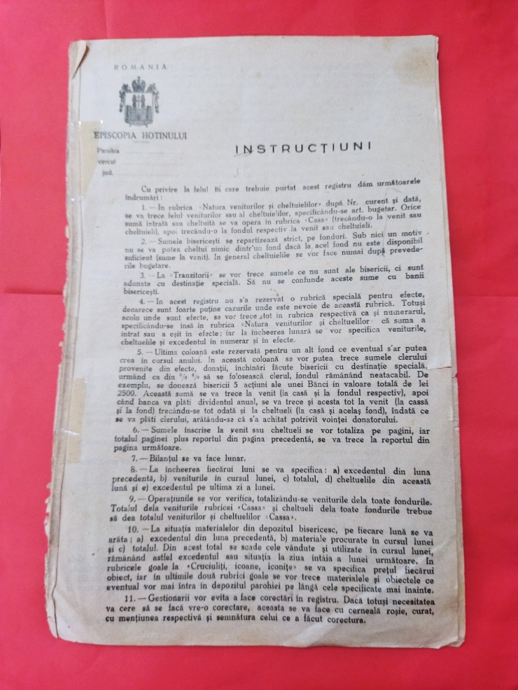 Instrucțiuni, Registru bisericesc