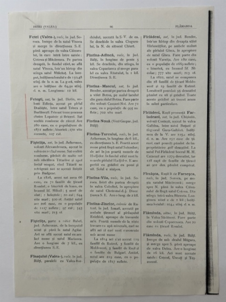 Date statistice cu privire la satul Fetești