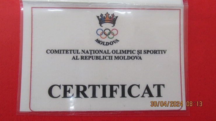 Certificat pentru merite în domeniul sportului în Republica Moldova a lui Ambrosi Nicolai 