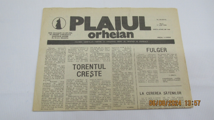 Plaiul Orheian (Organul sovietelor raional și orășănesc Orhei de deputați ai poporului) nr 84(6915)