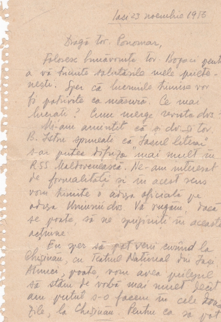 Scrisoare din 23 noiembrie 1956 adresată lui Ponomari Fiodor