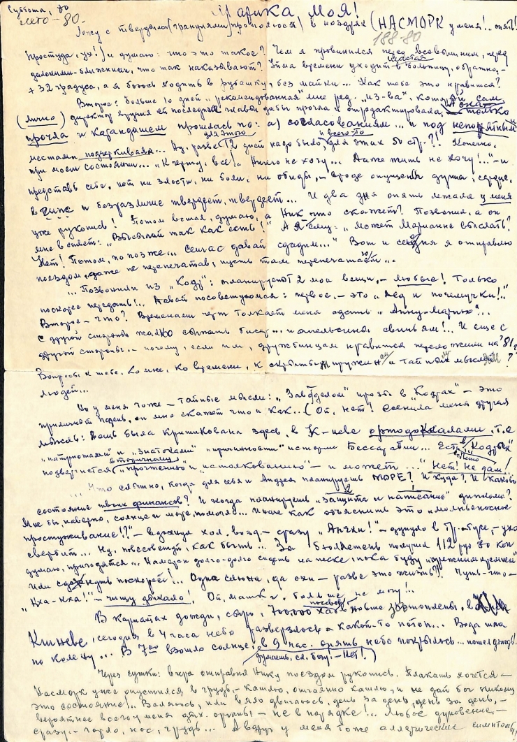 Scrisoare fără plic către Marianna Lomako, de la Vasile Vasilache: Nr. 177. Vara, 1980 (nedatată). 