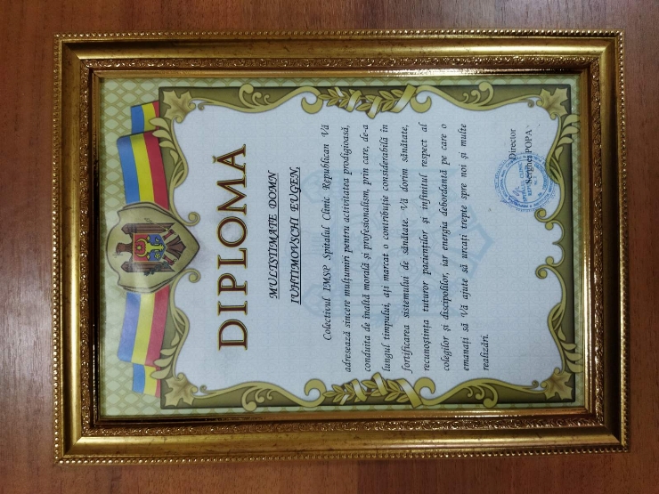 Diplomă conferită  pentru activitate prodigioasă, conduită de înaltă morală și profesionalism în ...