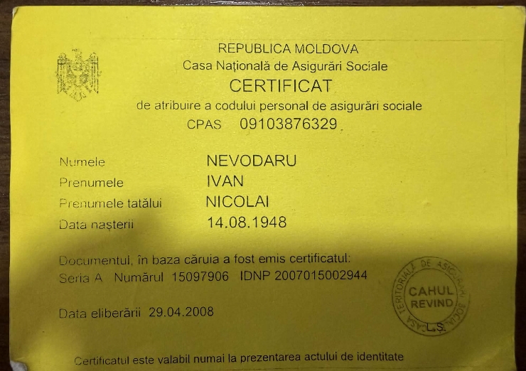 Certificat de atribuire a codului personal de asigurări sociale (CPAS)