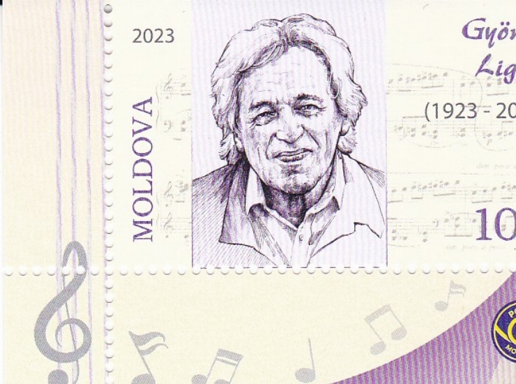 Timbru poștal cu valoare nominală de 10 lei + 00 bani. Gyorgy Ligeti (1923-2006) : Moldova 