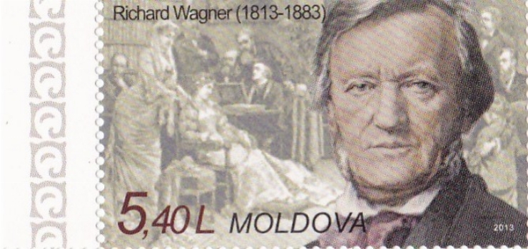 Timbru poștal cu valoare nominală de 5 lei + 40 bani. Richard Wagner (1813-1883)