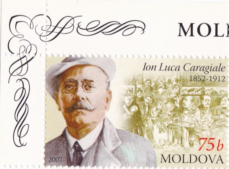 Timbru poștal cu valoare nominală de 75 bani. Ion Luca Caragiale 1852-1912.