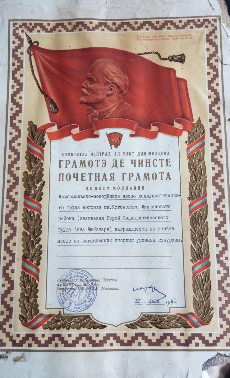 Diplomă de onoare Ana Cebotari